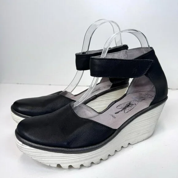 Fly London YAND Platform Wedge Shoes Ankle Strap Closed Toe Size 40 US 9 - Picture 4 of 10